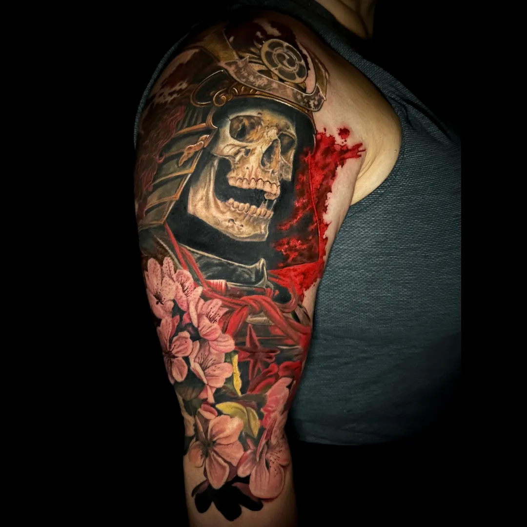 Colour tattoo sleeve by Santo Cuervo Tattoo Collective