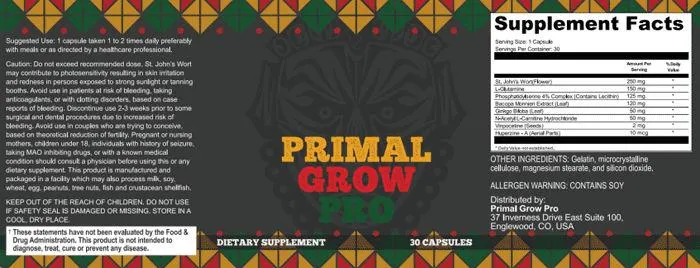 primal grow pro supplement fact