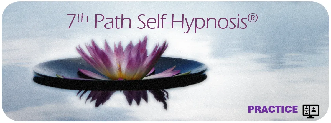A lotus flower floating on water with the text "7th Path Self-Hypnosis® INTRODUCTORY CLASS" in purple and an icon at the bottom.