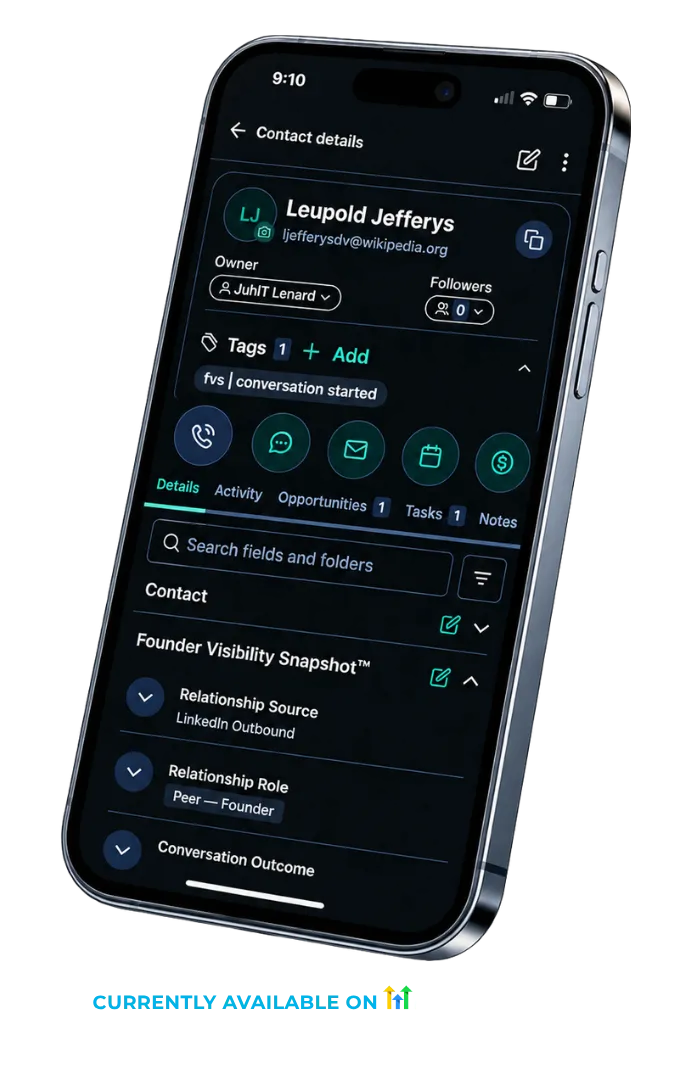 Crystalized Systems Founder Visibility Snapshot displayed in the HighLevel mobile app.