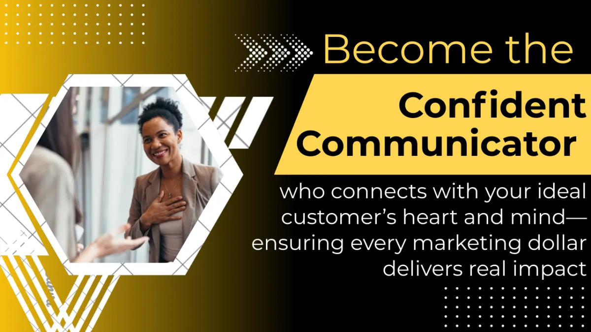 An overwhelmed business owner sits amid scattered marketing materials, while a clear, vibrant illustration of an ideal customer avatar stands out in the foreground, representing the shift from unfocused marketing to targeted, growth-driven strategy.