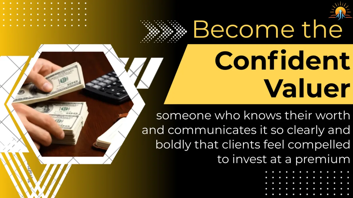 ‘Value-Based Pricing: Escape the Hourly Trap and Get Paid for Results, Not Time,’ featuring bold, modern typography and visual elements related to consulting, money, and business growth