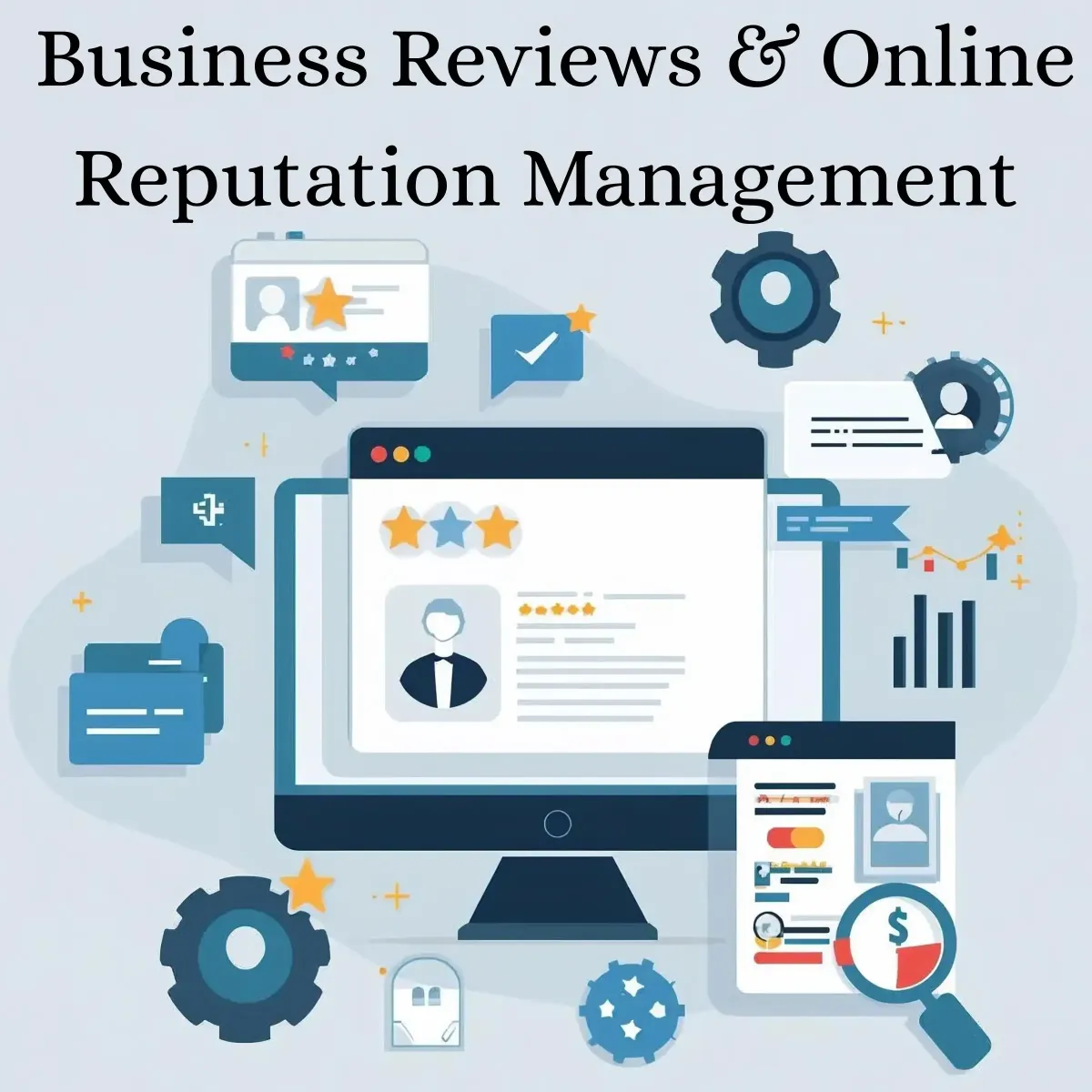 Reputation management specialists monitoring business reviews and online presence on digital dashboards
