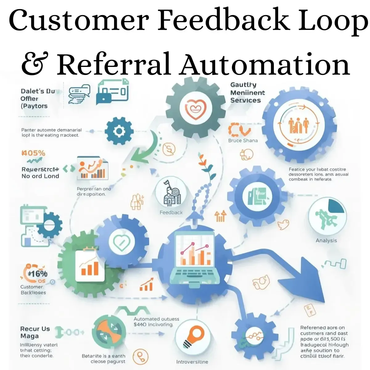 Business team implementing automated customer feedback and referral systems using digital tools