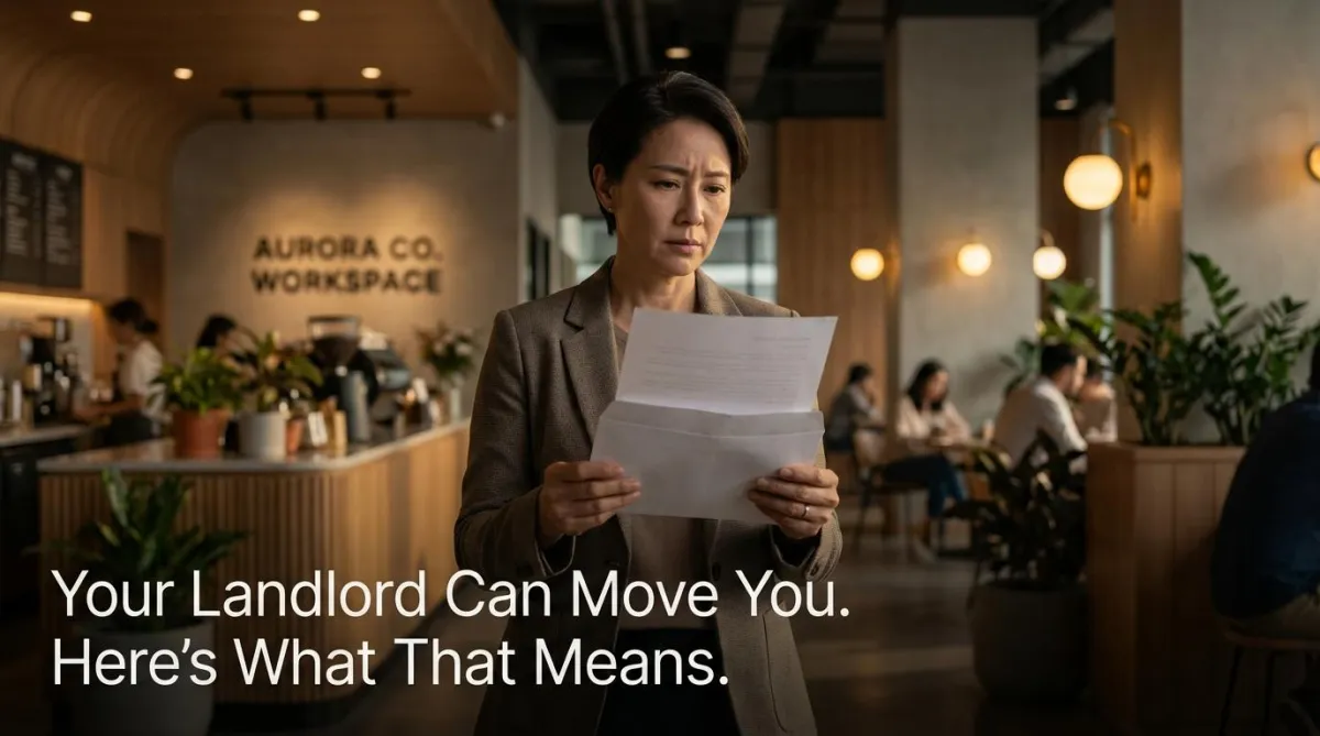 Business owner reviewing a relocation notice from their commercial landlord