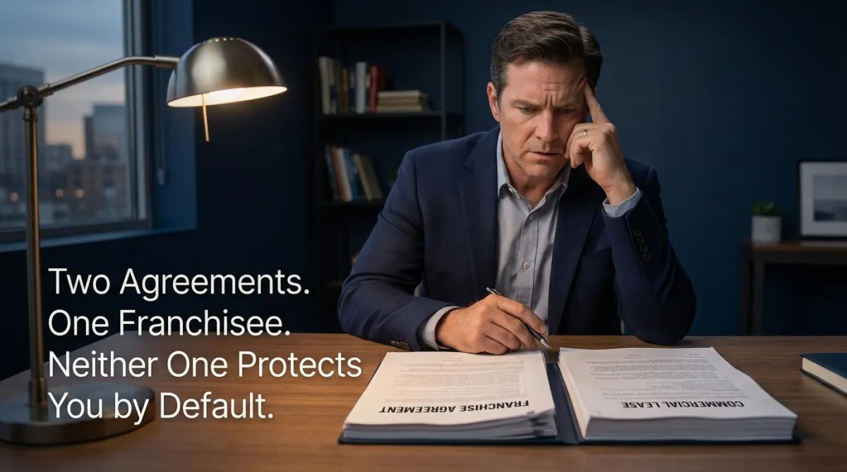 Franchisee reviewing commercial lease against franchise agreement terms looking for conflicts