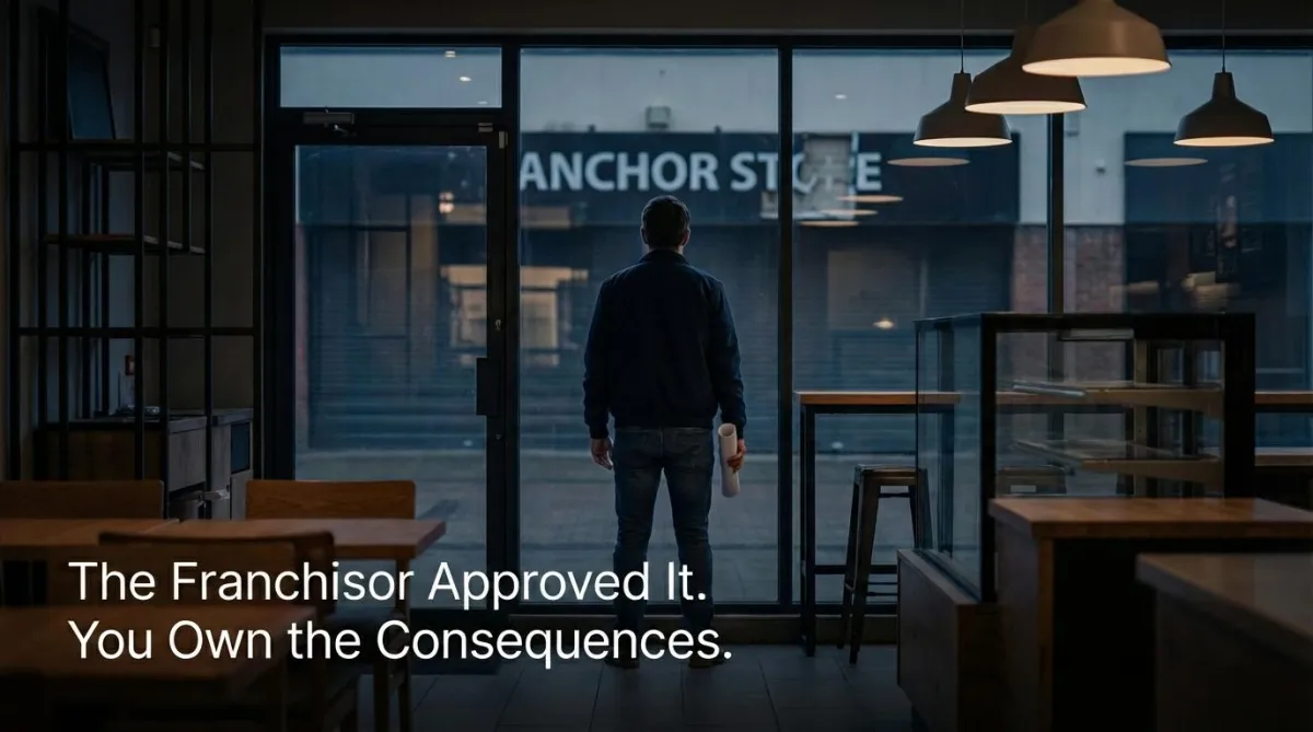 Franchisee reviewing site approval letter against commercial lease in an underperforming franchise location