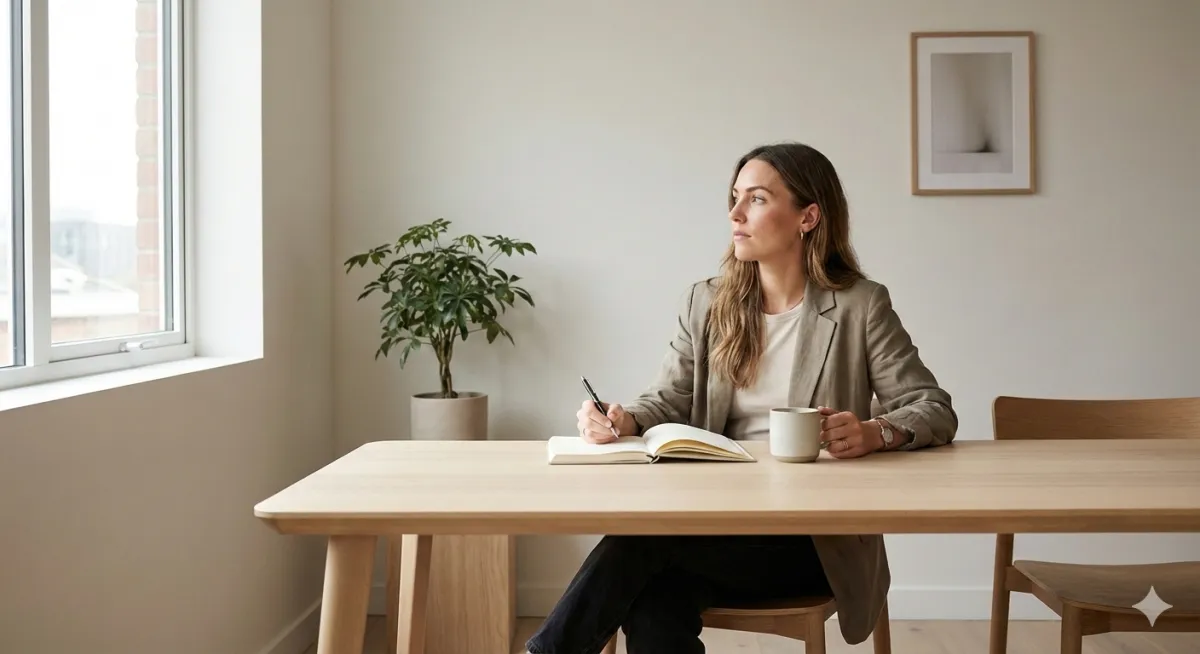 Young woman playing guitar on bed with laptop.