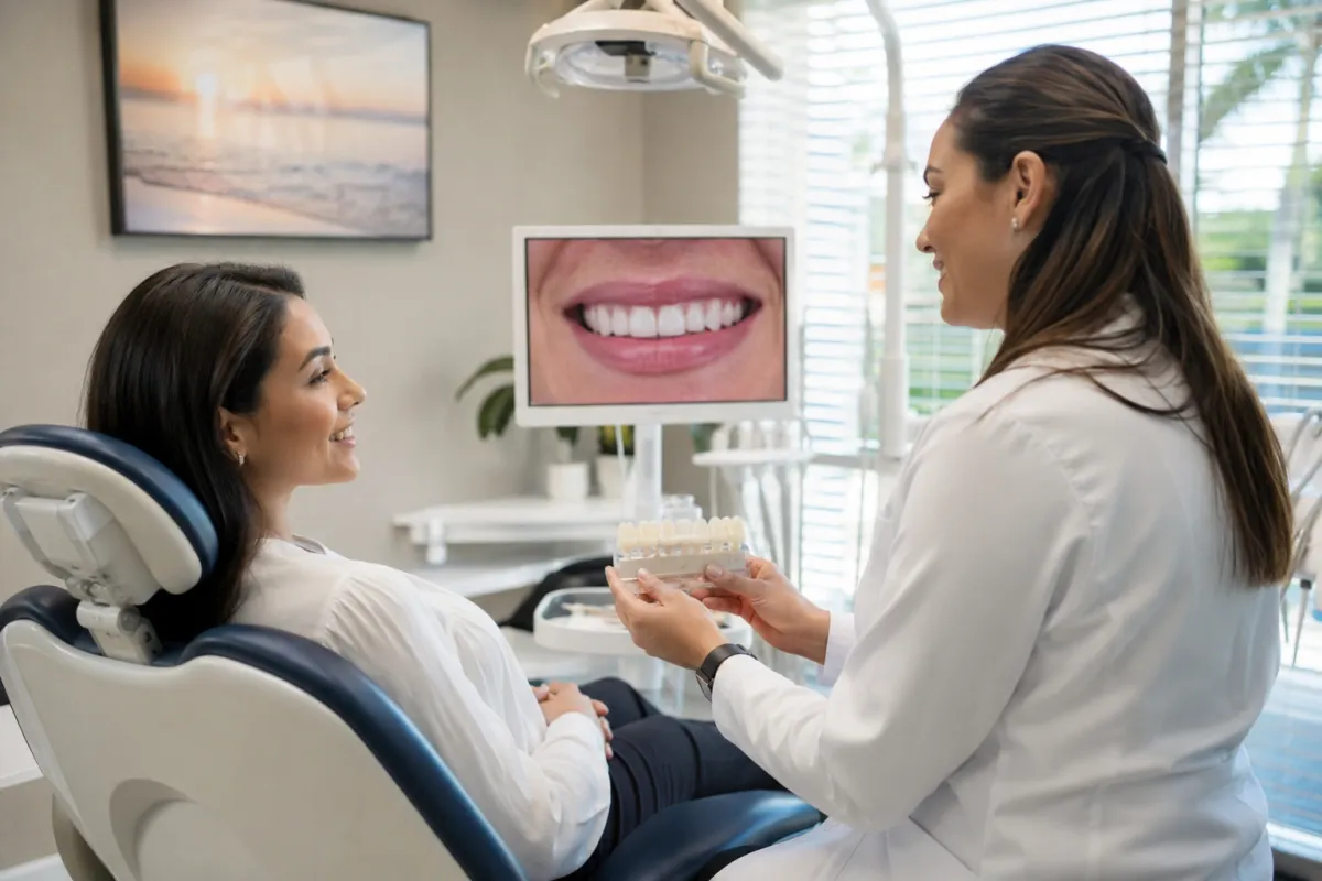 Dental crowns vs veneers consultation at Doral Family Dental FL