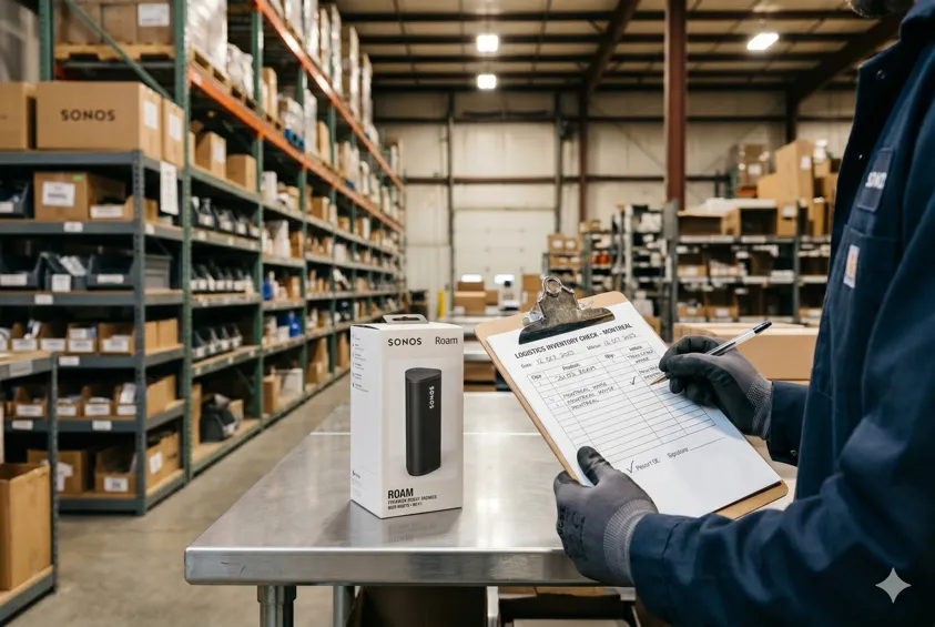 Randmar quality control team member inspecting a product at the Montreal distribution warehouse.