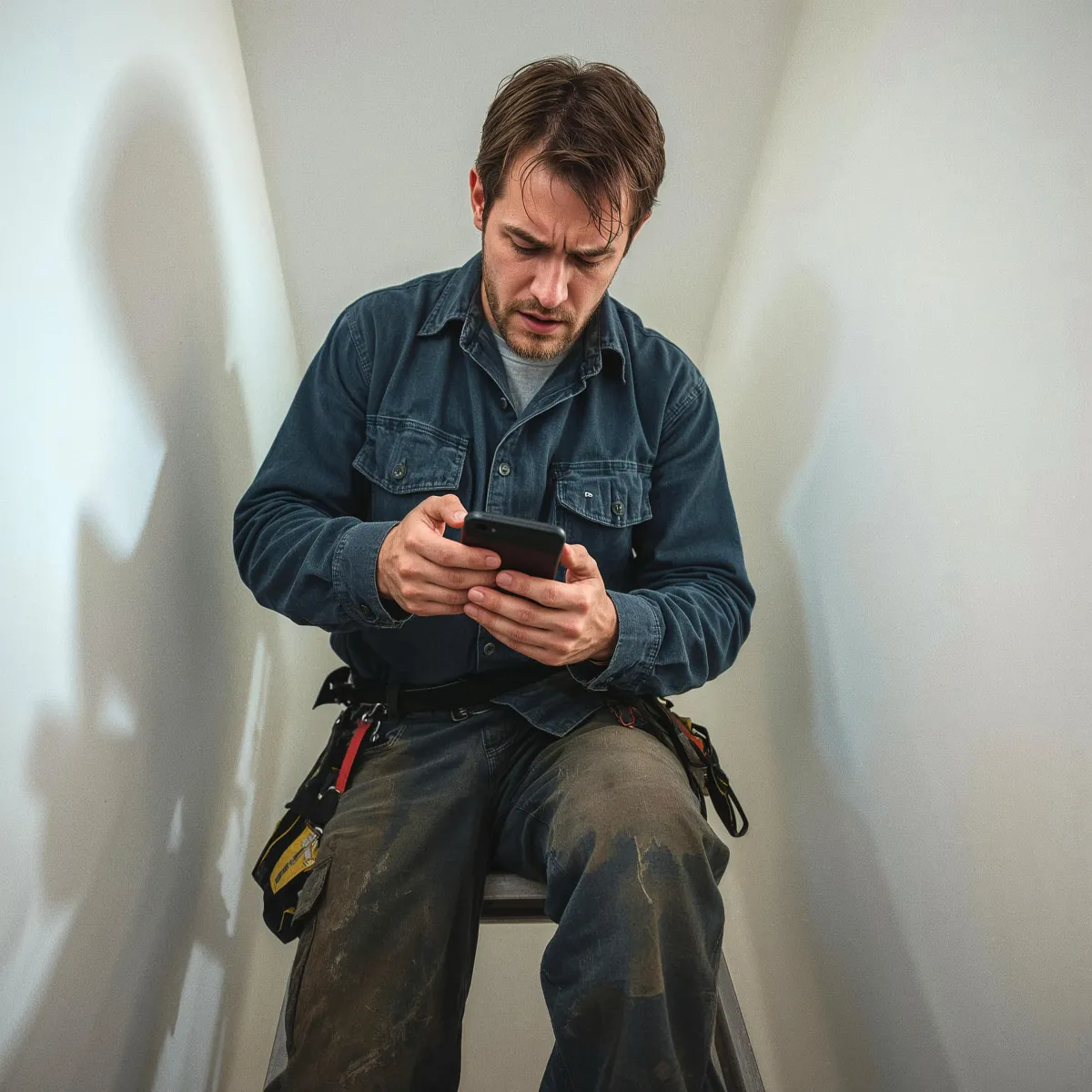 UK trade person up a ladder