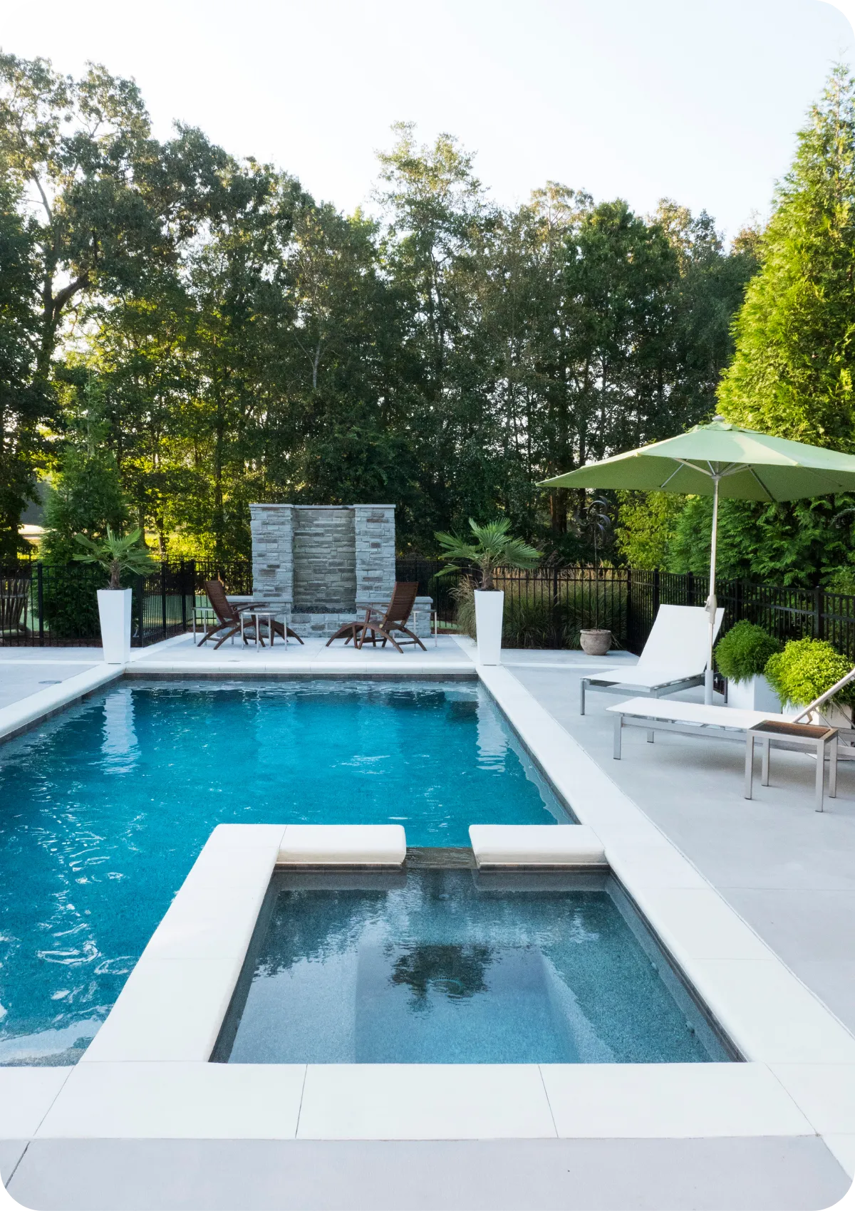 Outdoor swimming pool and spa area prepared for pool and spa inspection in Wilmington, DE.