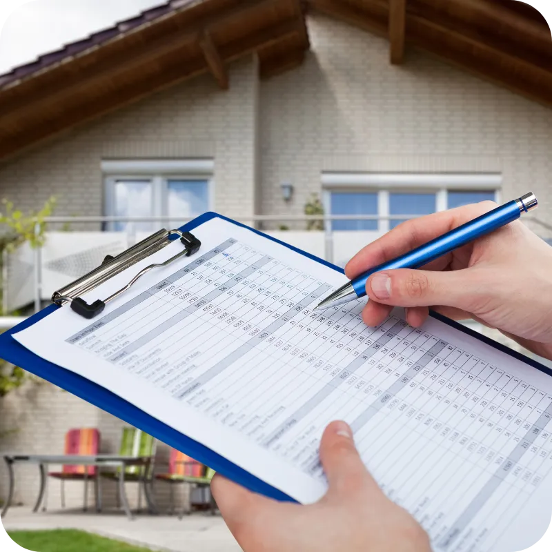 Inspector completing a detailed checklist for a home inspection report in Wilmington, DE.