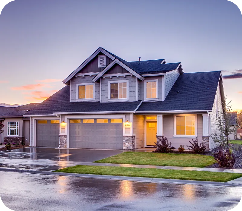 Two-story suburban home at sunset after a home inspection in Wilmington, DE.