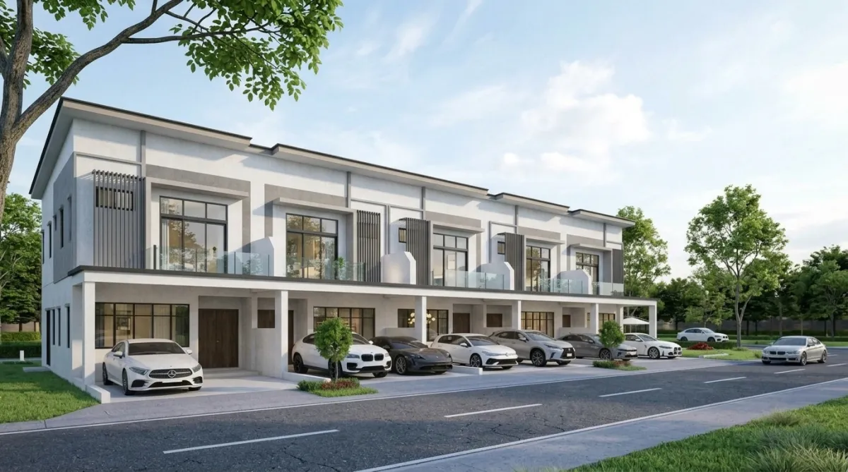 Modern landed homes at KSL Aurora Heights Taman Bestari Indah with spacious double storey terrace layouts.