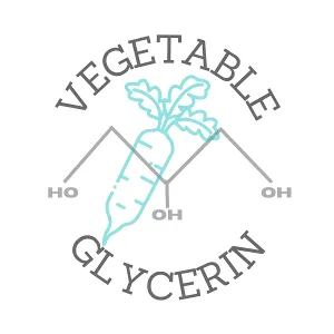 icon showing molecular representation of vegetable glycerin against a turquoise carrot drop background 