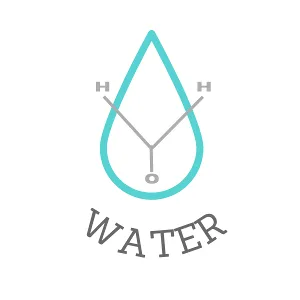 icon showing molecular representation  of water against a turquoise water drop background 