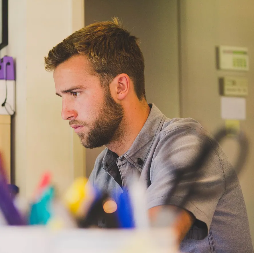 man intently focused