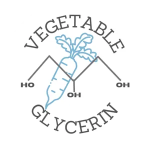 icon showing molecular representation  of vegetable glycerin against a blue carrot background 