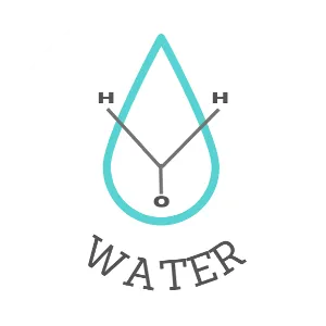 icon showing molecular representation  of water against a turquoise water drop background 