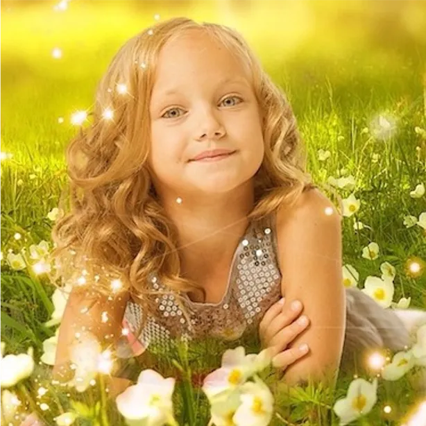 young girl with sparkles in her hair