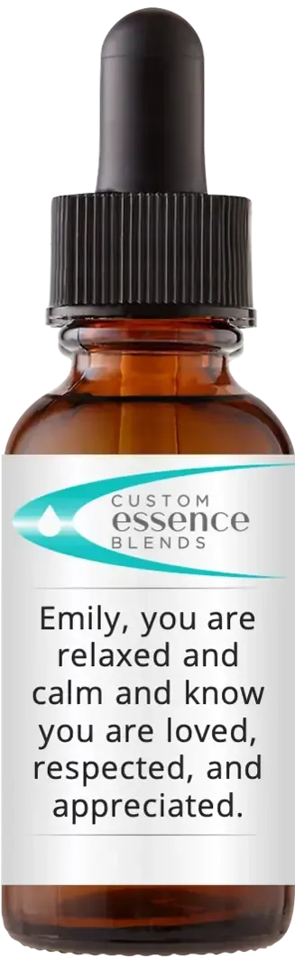 brown dropper bottle with Catherine Winfree's Custom Essence Blend label