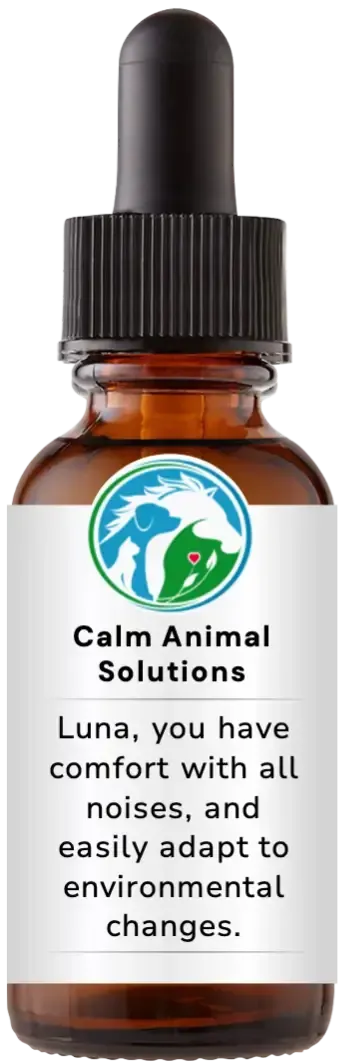 brown dropper bottle with animal communicator Catherine Winfree's Calm Animal Solutions label 