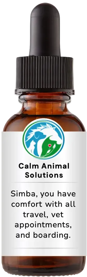 brown dropper bottle with animal communicator Catherine Winfree's Calm Animal Solutions label 