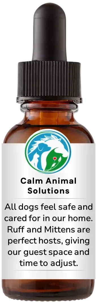 brown dropper bottle with animal communicator Catherine Winfree's Calm Animal Solutions label 