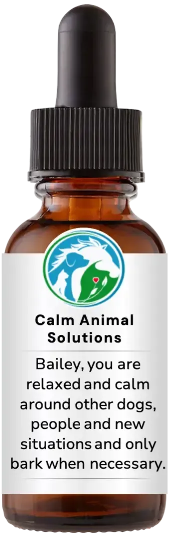 brown dropper bottle with animal communicator Catherine Winfree's Calm Animal Solutions label 