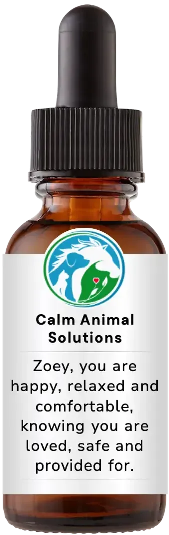 brown dropper bottle with animal communicator Catherine Winfree's Calm Animal Solutions label 