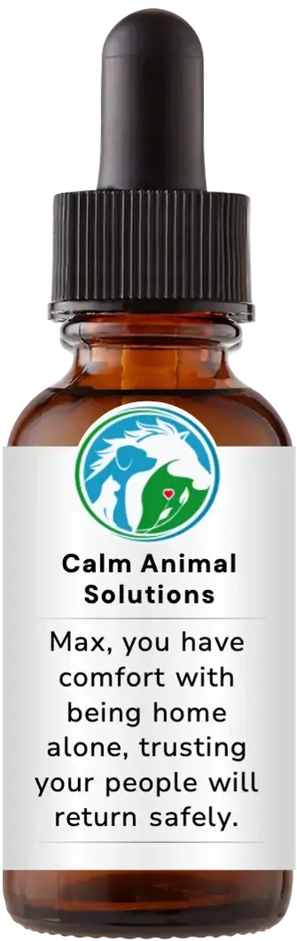 brown dropper bottle with animal communicator Catherine Winfree's Calm Animal Solutions label 