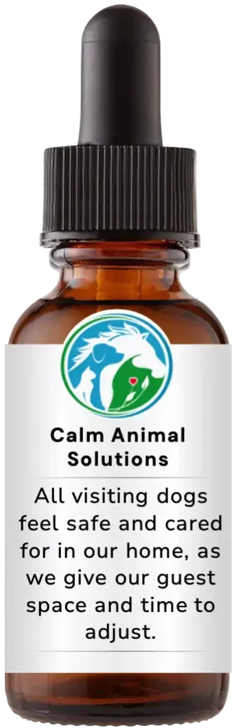 brown dropper bottle with animal communicator Catherine Winfree's Calm Animal Solutions label 