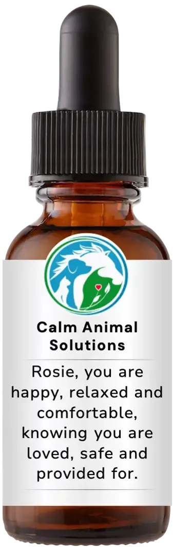 brown dropper bottle with animal communicator Catherine Winfree's Calm Animal Solutions label 