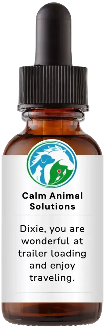 brown dropper bottle with animal communicator Catherine Winfree's Calm Animal Solutions label 