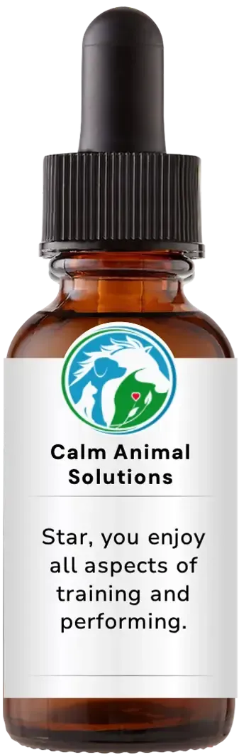 brown dropper bottle with animal communicator Catherine Winfree's Calm Animal Solutions label 