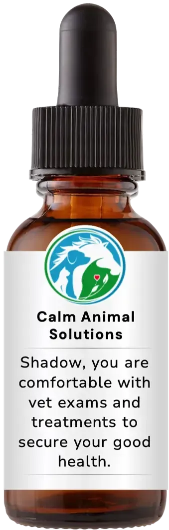 brown dropper bottle with animal communicator Catherine Winfree's Calm Animal Solutions label 