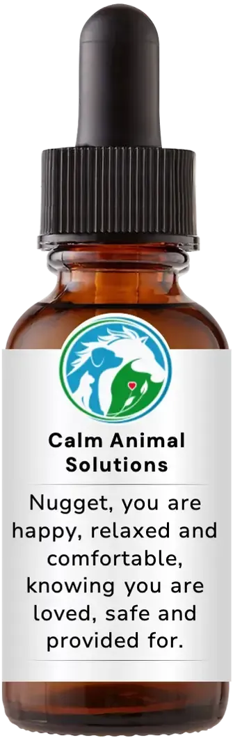 brown dropper bottle with animal communicator Catherine Winfree's Calm Animal Solutions label 