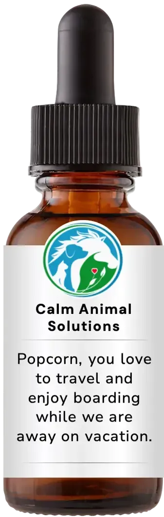 brown dropper bottle with animal communicator Catherine Winfree's Calm Animal Solutions label 