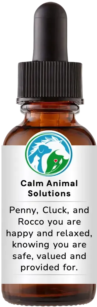 brown dropper bottle with animal communicator Catherine Winfree's Calm Animal Solutions label 