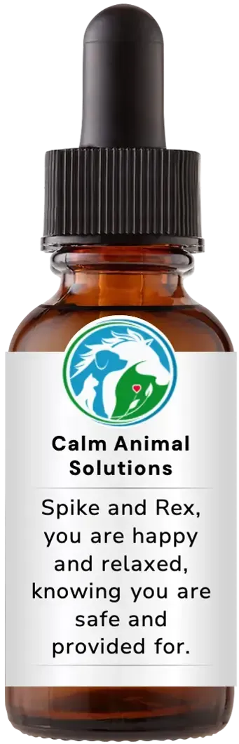 brown dropper bottle with animal communicator Catherine Winfree's Calm Animal Solutions label 