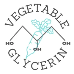 icon showing molecular representation  of vegetable glycerin against a turquoise carrot drop background 