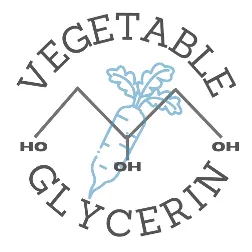 icon showing molecular representation of vegetable glycerin against a blue carrot background 