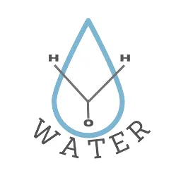 icon showing molecular representation  of water against a blue water drop 