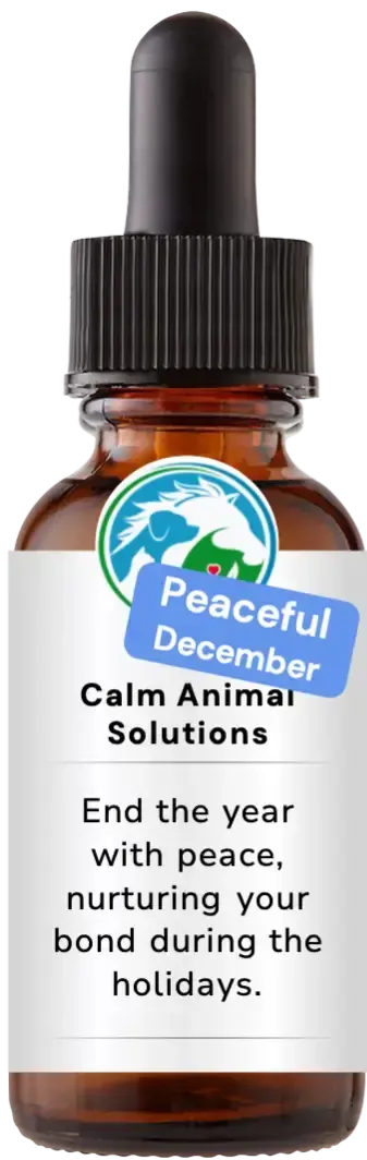 brown dropper bottle with white calm animal solution label 