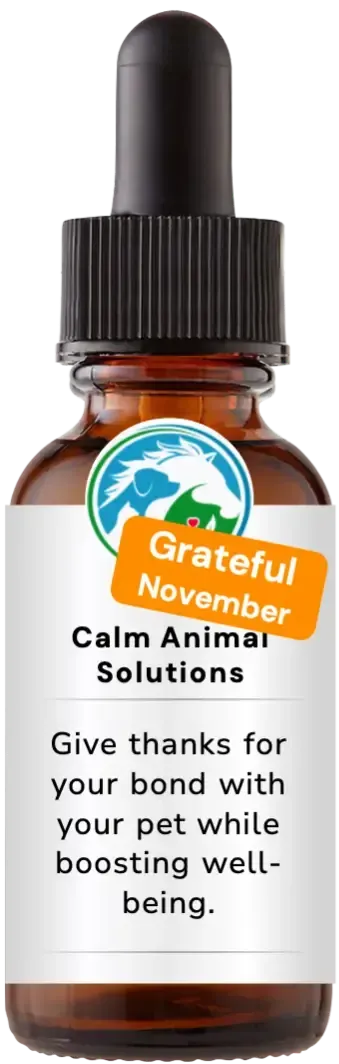 brown dropper bottle with white calm animal solution label 