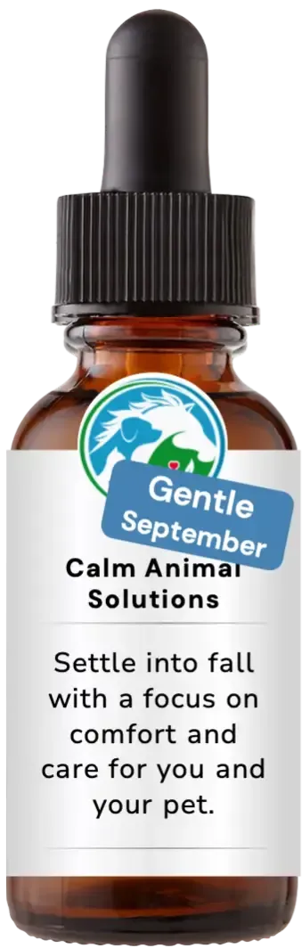 brown dropper bottle with white calm animal solution label 