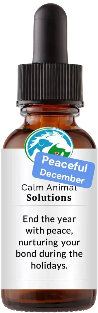 brown dropper bottle with white calm animal solution label 