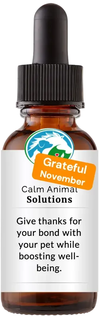 brown dropper bottle with white calm animal solution label 