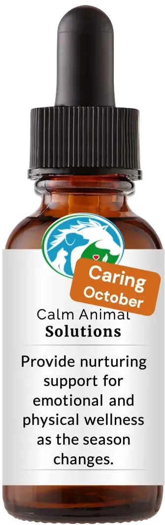 brown dropper bottle with white calm animal solution label 